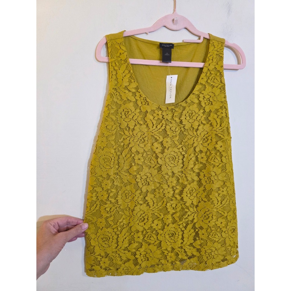 Ann Taylor Factory‎ Mustard Yellow Floral Lace Front Sleeveless Shell Top NWT M